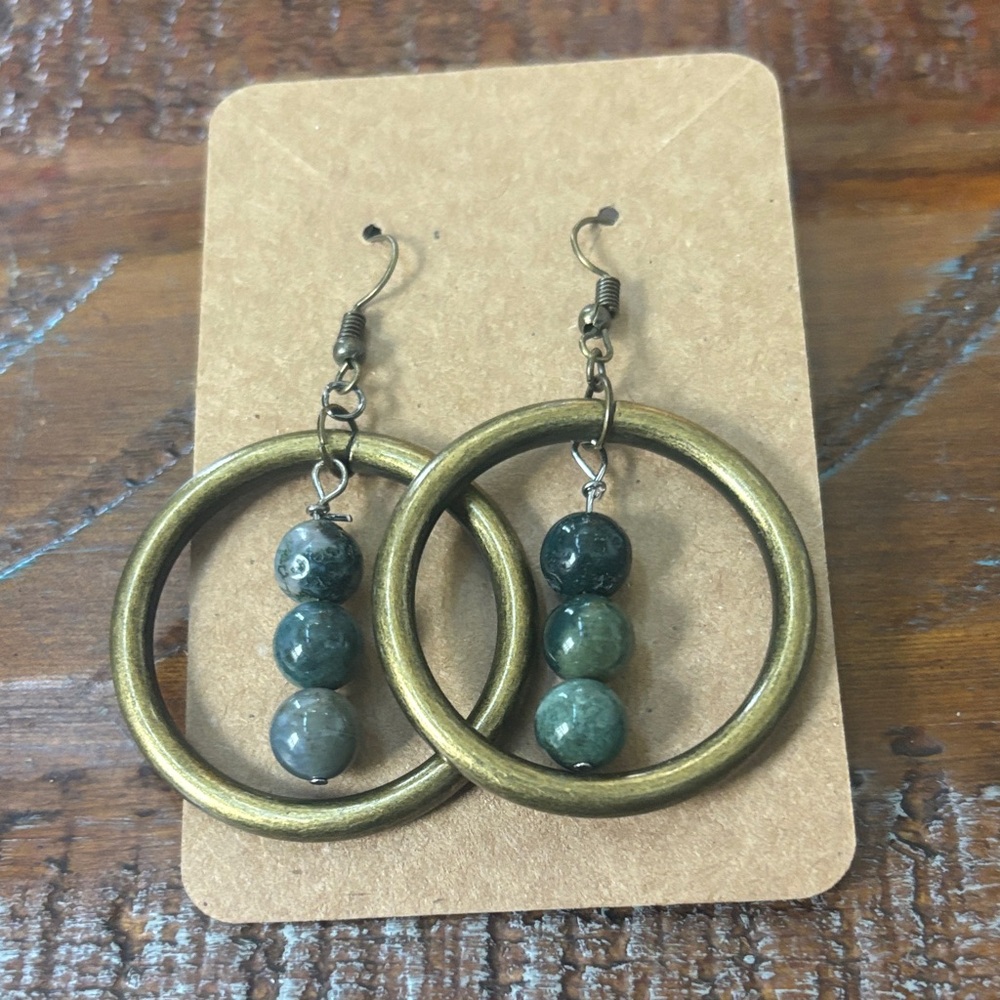 Green and Bronze Hoop Earrings
